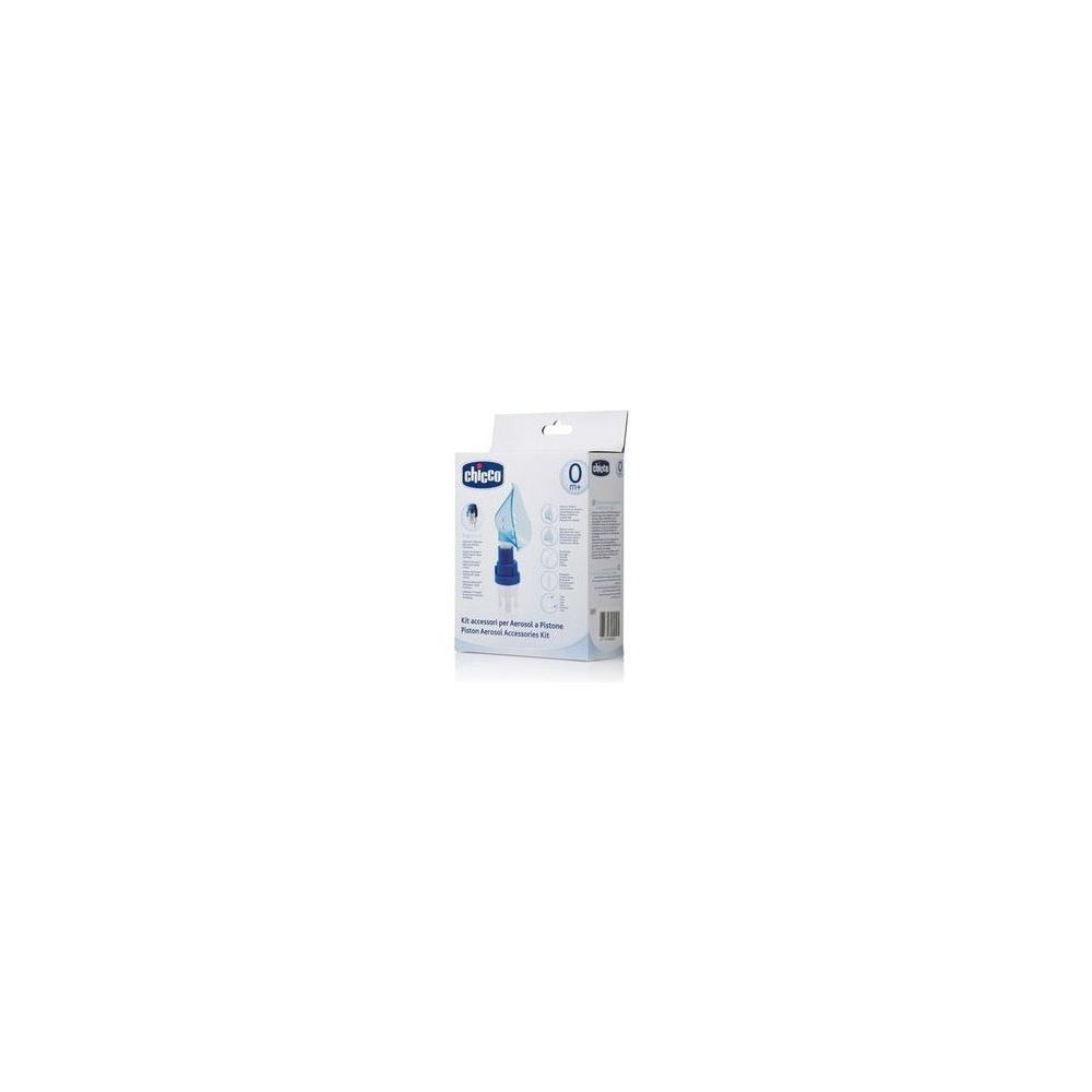 Chicco Kit Aerosol. Confezione bianca con immagine del prodotto. Componenti blu e bianchi visibili. Testo sulla confezione.