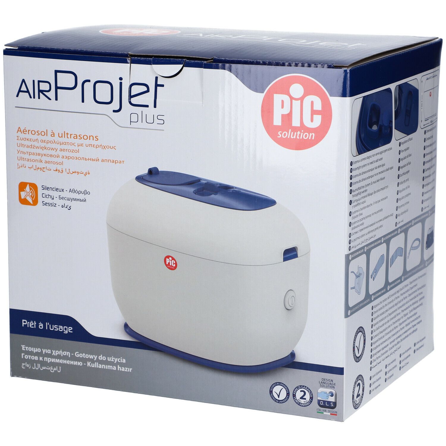 Confezione di Air Projet Plus. Sulla confezione sono raffigurati il prodotto, il marchio Pic e vari testi.