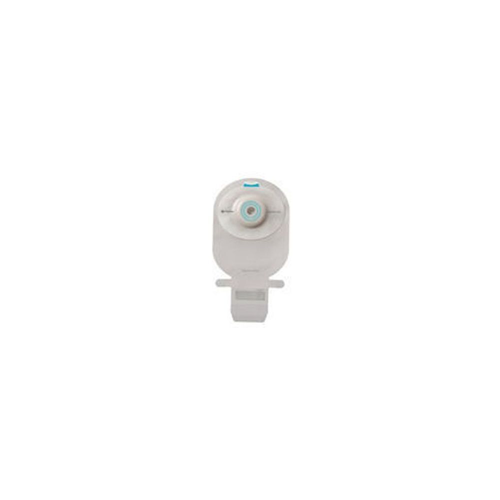 Dispositivo medico. Placca base concava e rotonda con elemento blu. Materiale plastico bianco. Parte inferiore con supporto.
