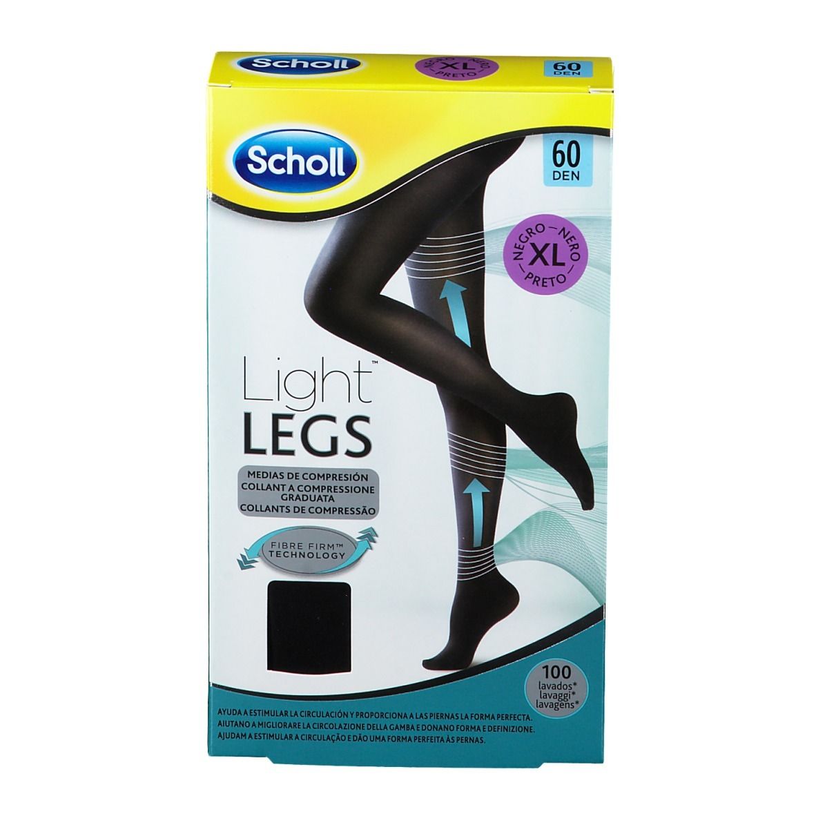 Collant Scholl Light Legs 60 denari nero XL. Confezione con immagine del prodotto.