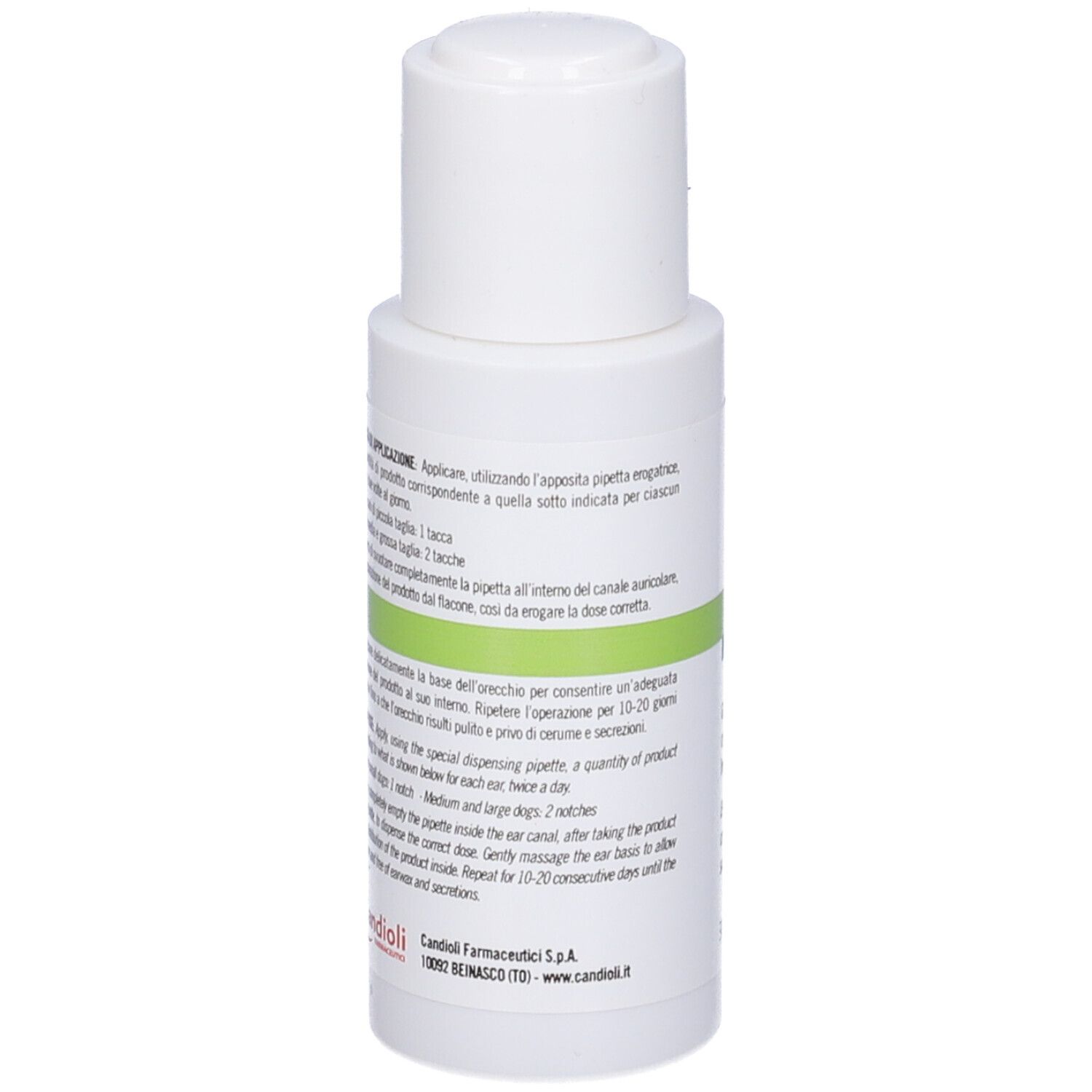 Retro del flacone bianco. Testo in italiano. Scritta: Actea Oto. 30 ml.