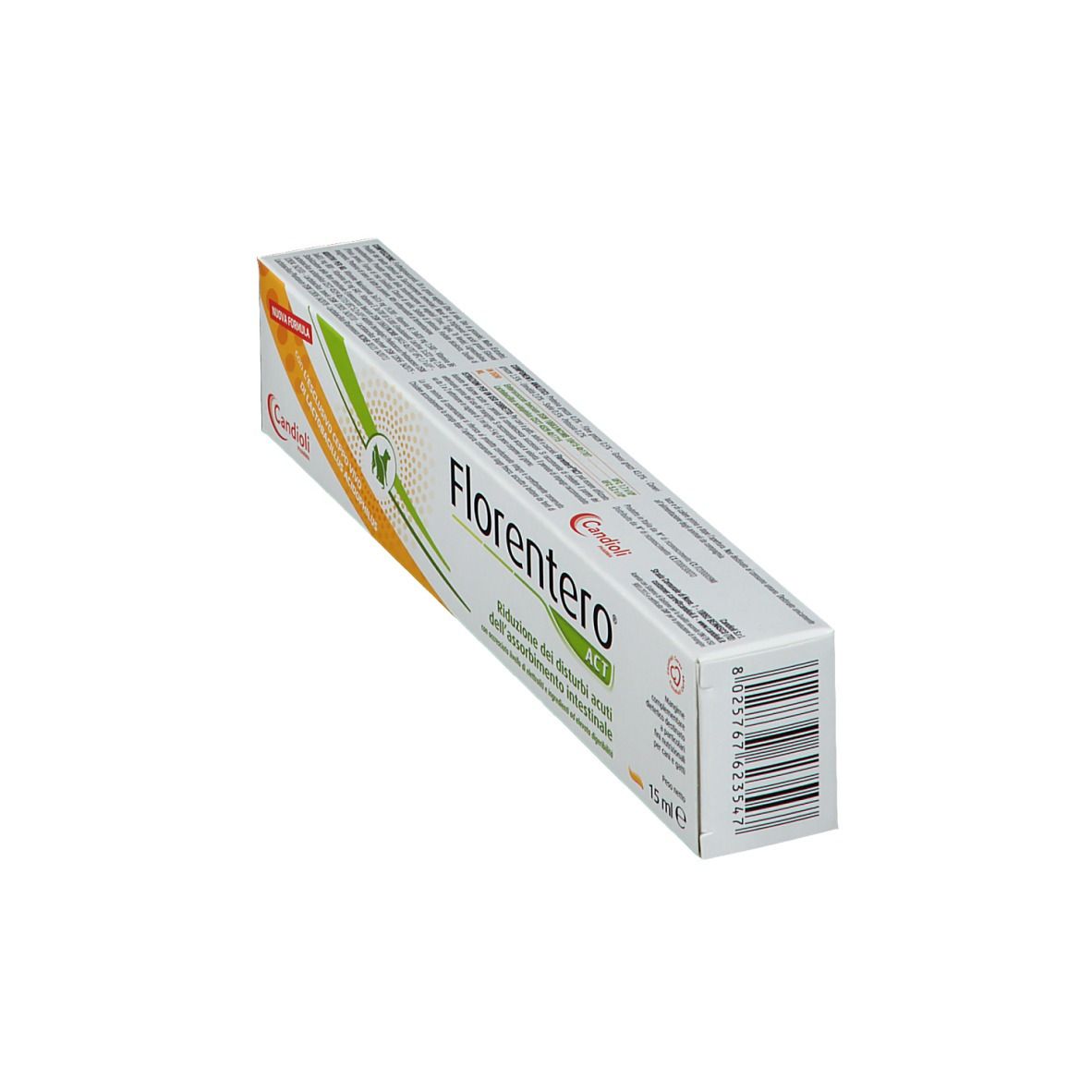 Verpackung von FLORENTERO® ACT. Aufschrift: Reduzierung der akuten intestinalen Absorptionsstörungen. 15 ml.