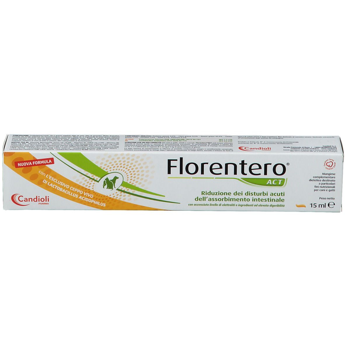 Verpackung von FLORENTERO® ACT. Aufschrift: Reduzierung der akuten intestinalen Absorptionsstörungen. 15 ml.