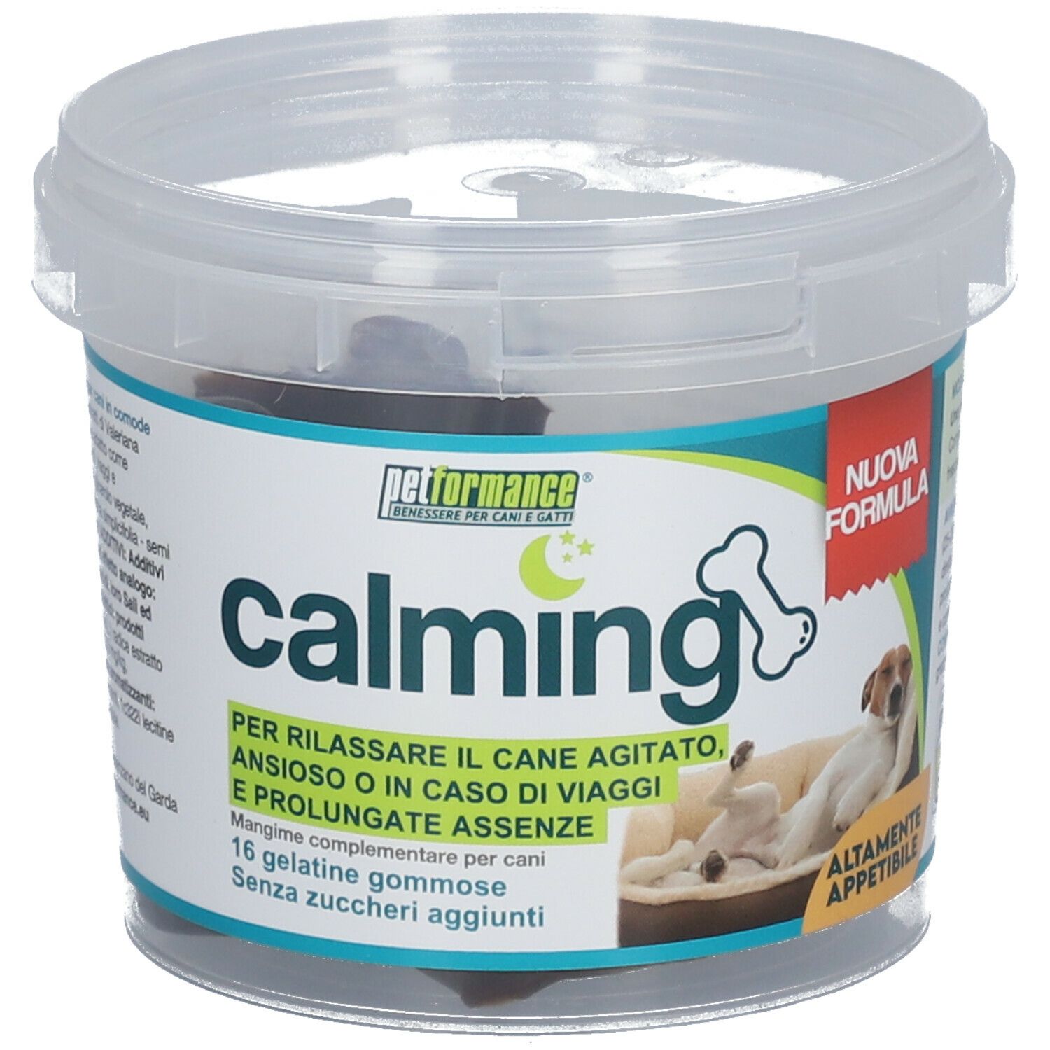 Récipient transparent avec friandises en forme d'os, Petformance Calming.