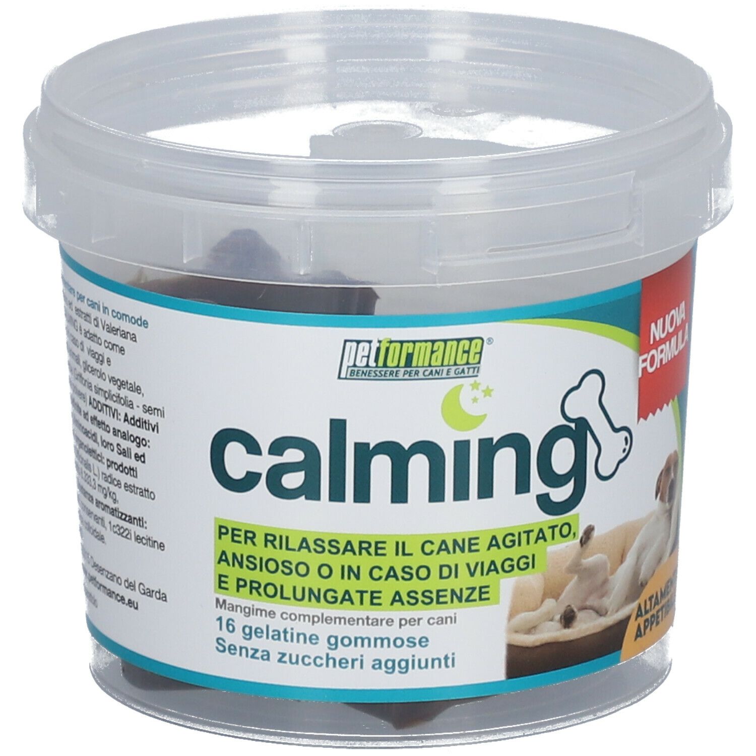 Récipient transparent avec friandises en forme d'os, Petformance Calming.
