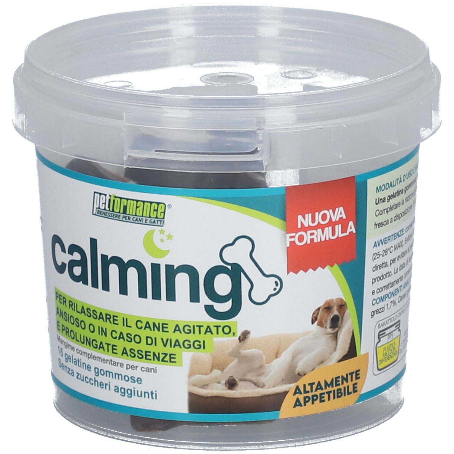 Récipient transparent avec friandises en forme d'os, Petformance Calming.