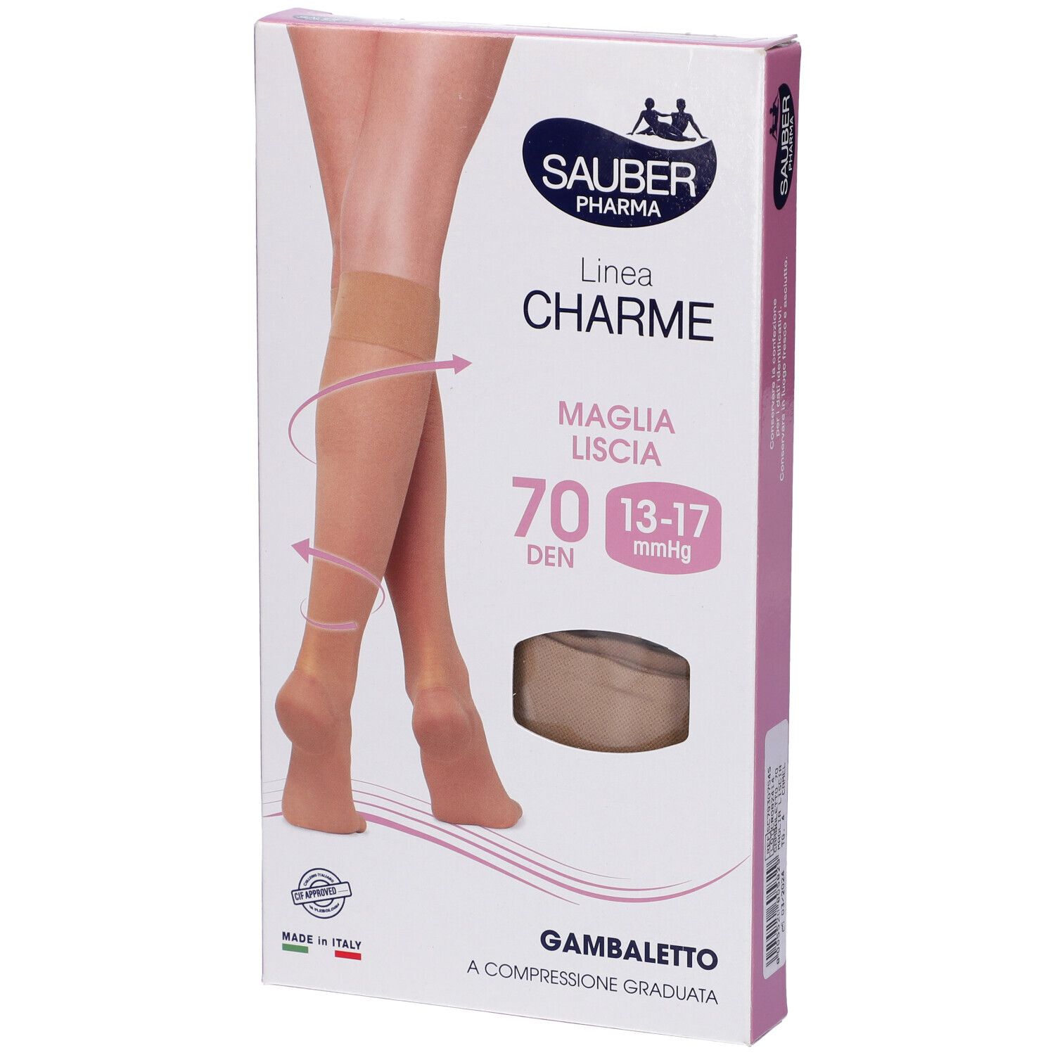 Confezione di calze a compressione Sauber Pharma, Gambaletto Maglia Liscia 70 Denari, colore Camel 4. Immagine di gambe.