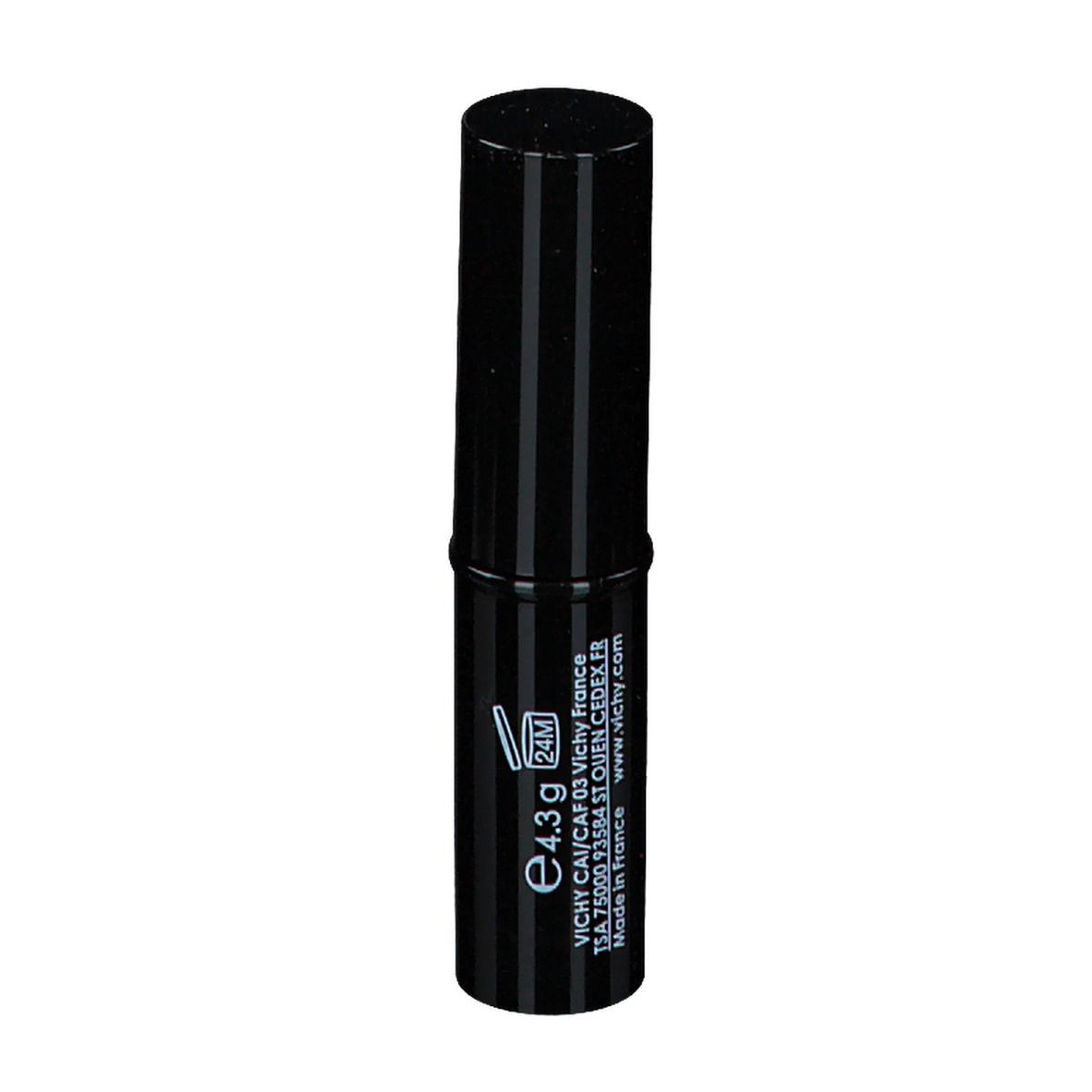 Schwarzer Abdeckstift mit vertikalen Streifen. Aufschrift: DERMABLEND™ [SOS COVER STICK].