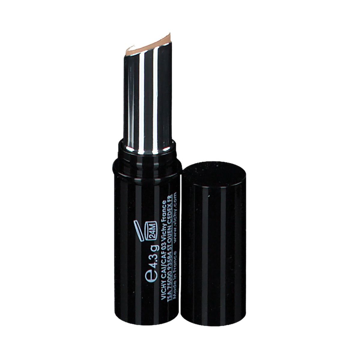 Stick correttivo beige, astuccio nero. Scritta: DERMABLEND [SOS COVERSTICK].