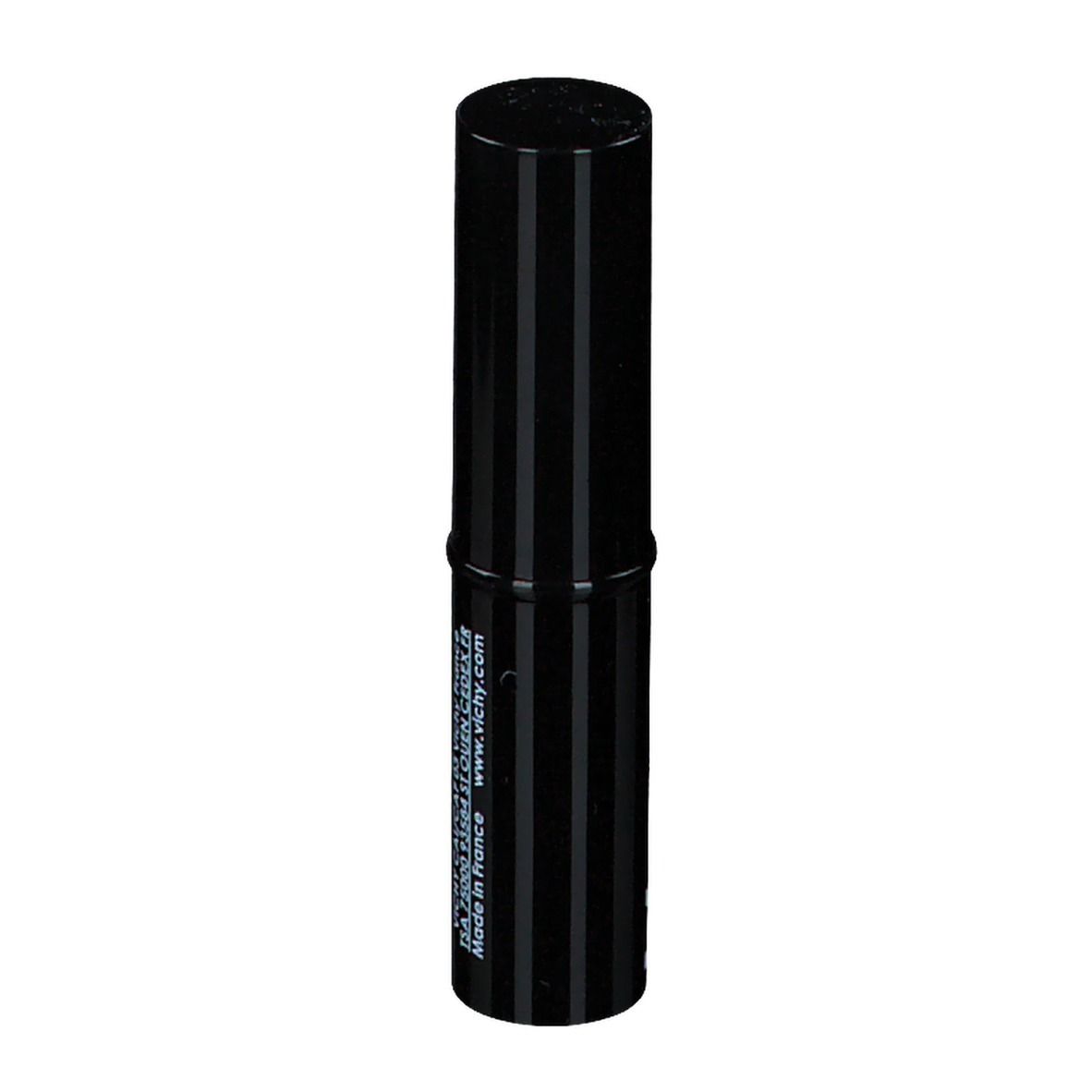 Schwarzer Abdeckstift mit geschlossenem Deckel. Der Stift hat vertikale Streifen und den Schriftzug VICHY DERMABLEND™ [SOS COVER STICK].
