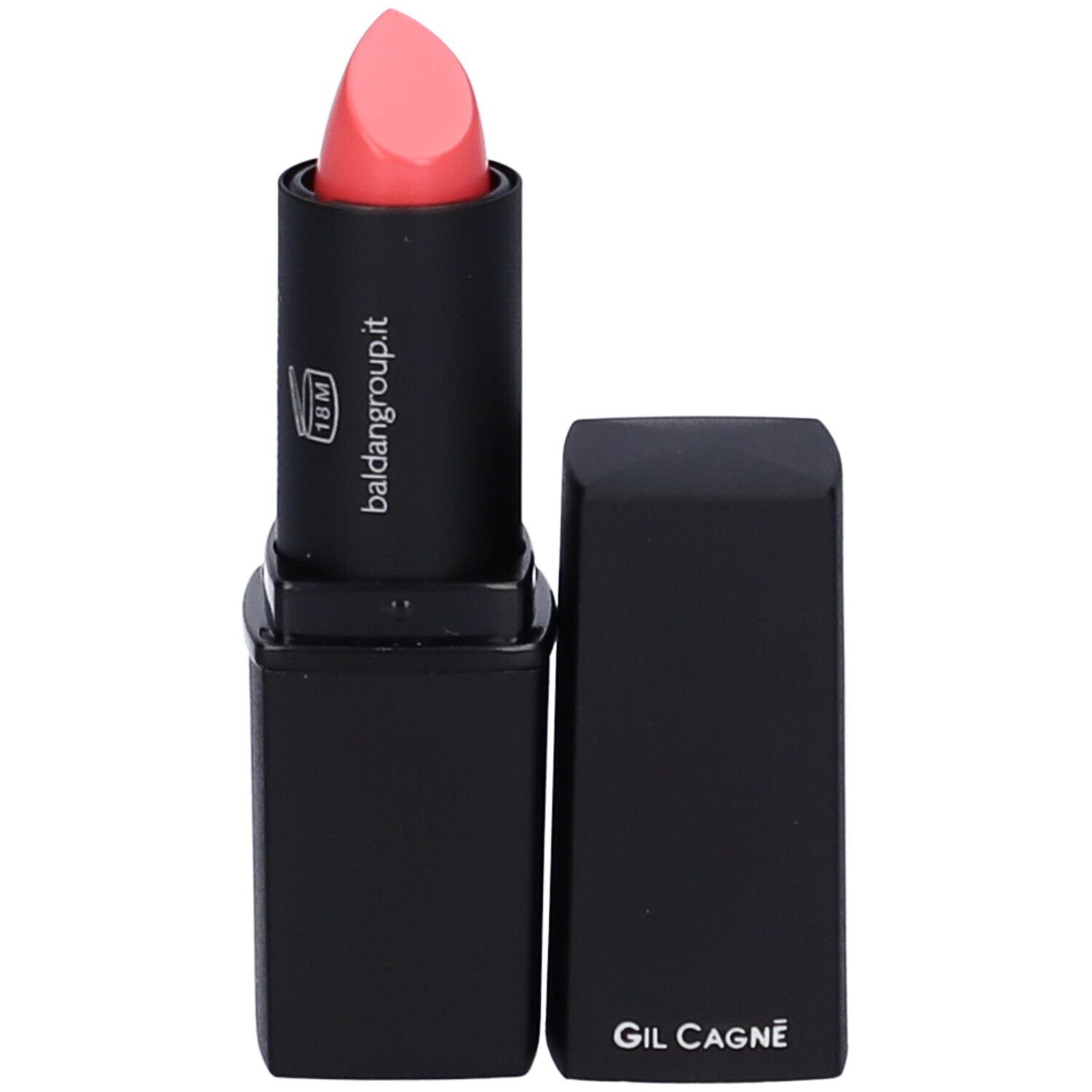 Rossetto nero con punta rosa. Tappo accanto. Sul rossetto c'è scritto baldangroup.it.