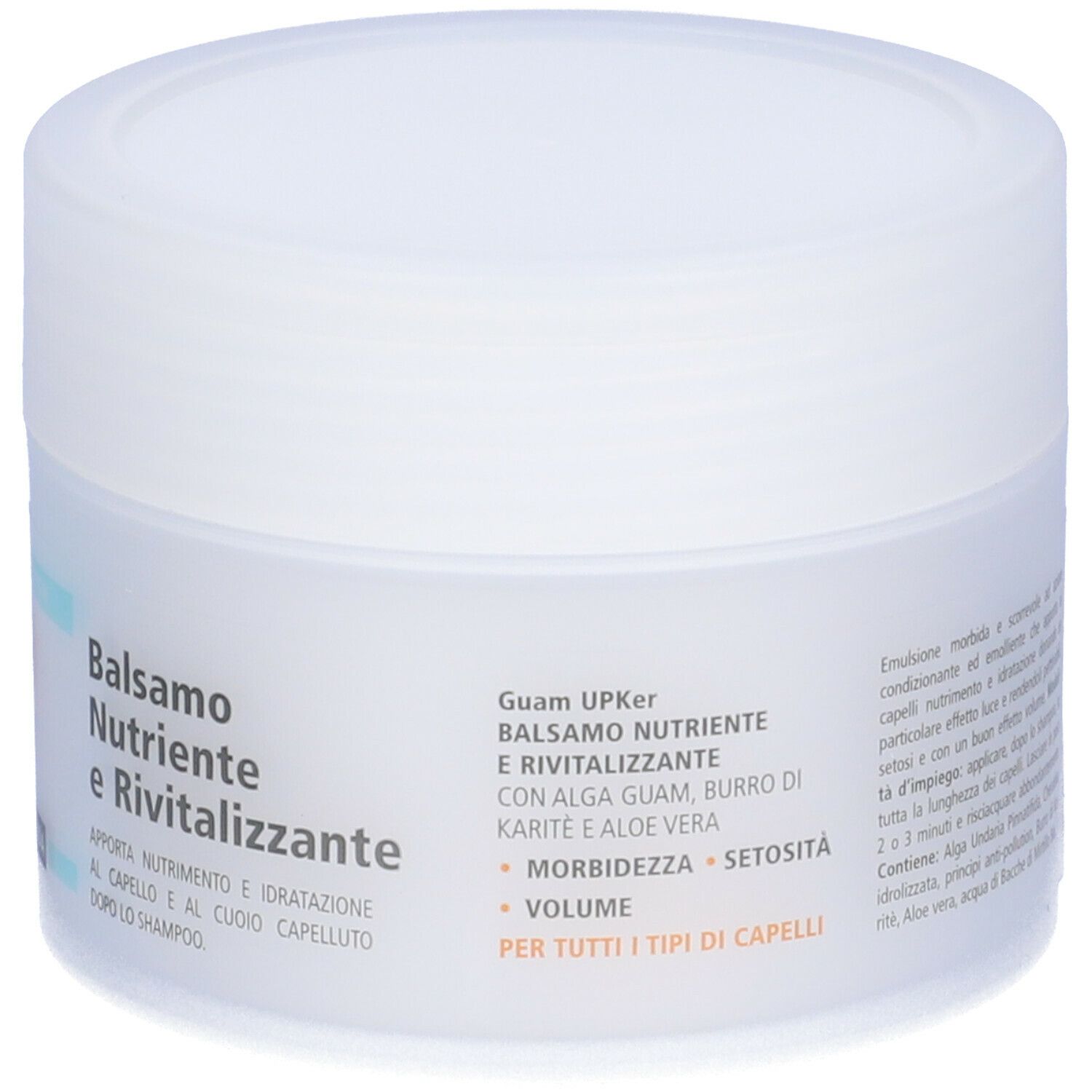 Vaso bianco. Scritta GUAM UPKer Balsamo Nutriente Rivitalizzante. Testo sul lato.