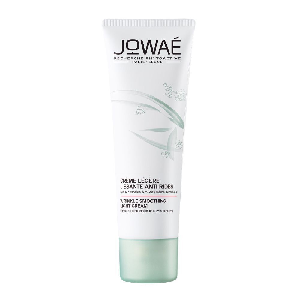 Creme-Tube, weiß, mit grünem Deckel. Aufschrift: JOWAÉ, Crème Légère Lissante Anti-Rides.
