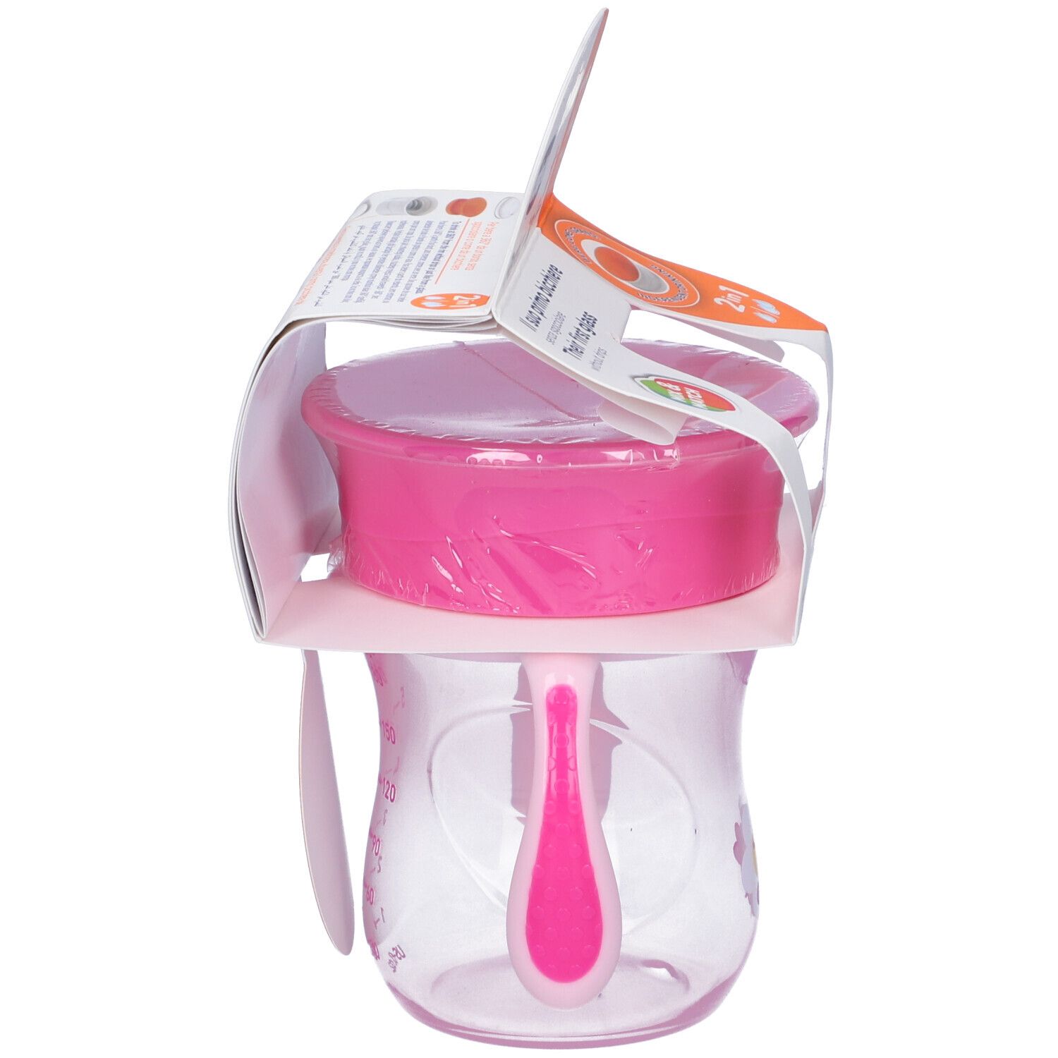 Vista laterale della confezione Chicco Perfect Cup. Tazza rosa, 12m+.