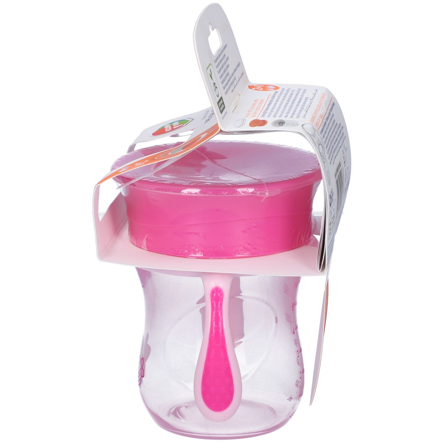 Vista laterale della confezione Chicco Perfect Cup. Tazza rosa, 12m+.