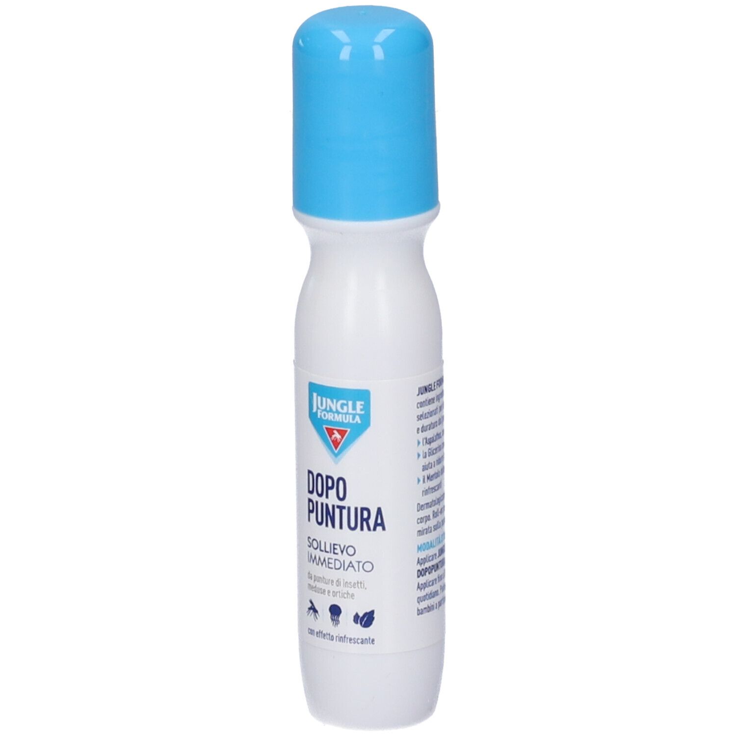 Weißer Roll-on-Applikator mit blauem Verschluss, 15 ml.