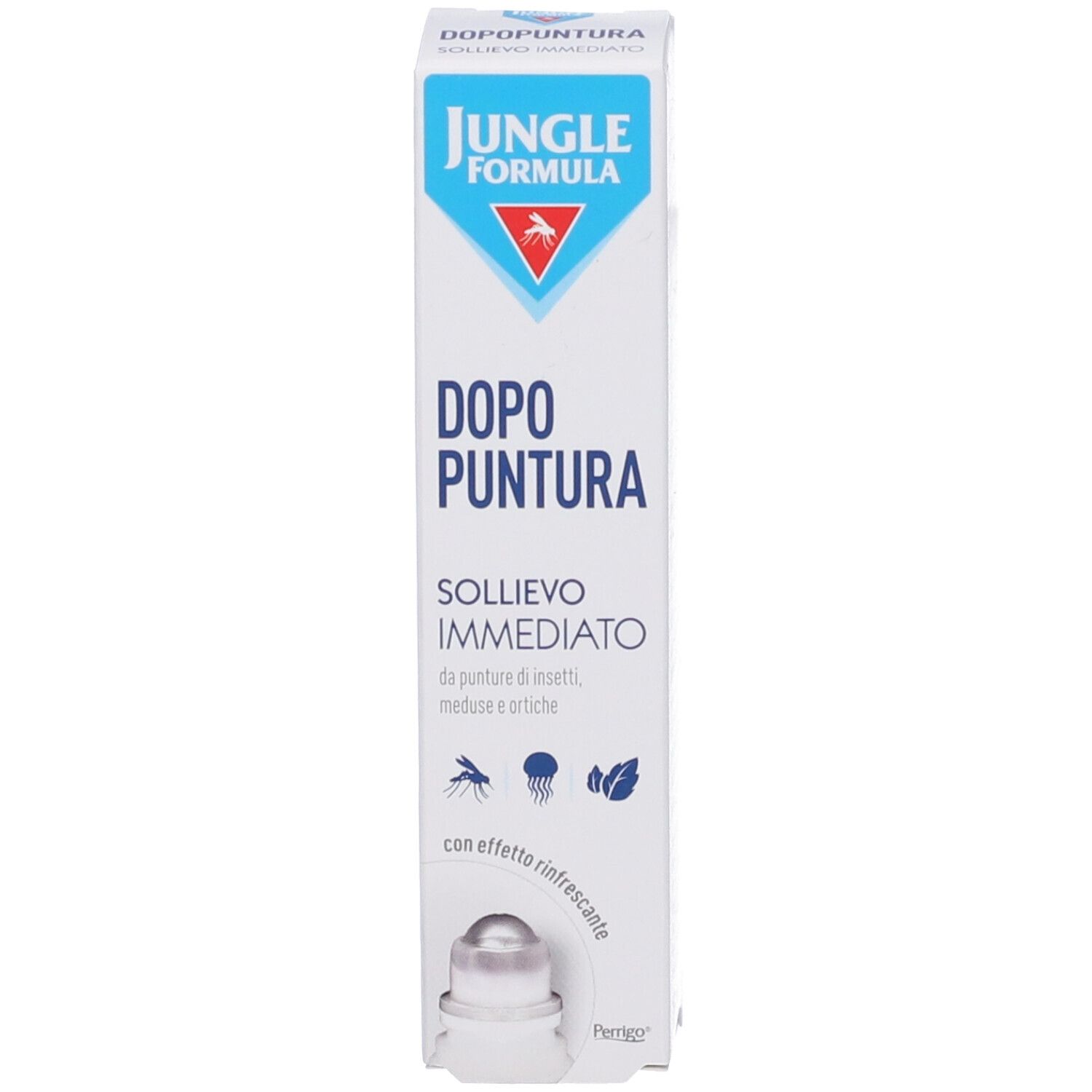Verpackung für ein Insektenstichmittel mit der Aufschrift 'Jungle Formula Dopo Puntura'.