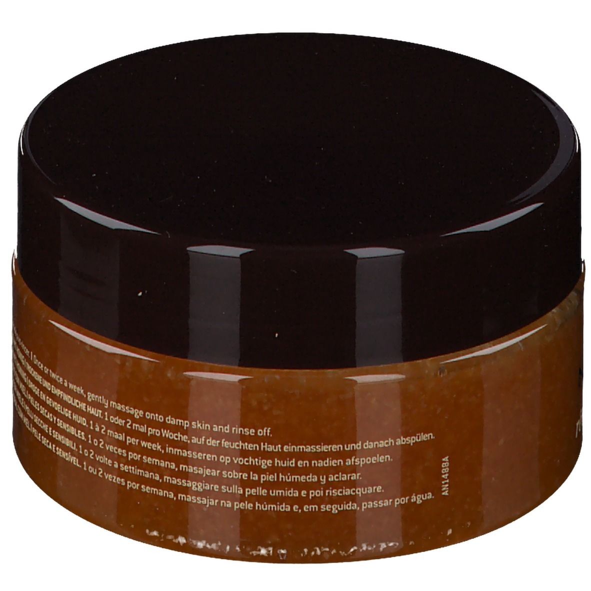NUXE Rêve de Miel® Scrub Corpo. Vasetto chiuso con coperchio marrone. Testo: Gommage Gourmand Nourrissant Corps.
