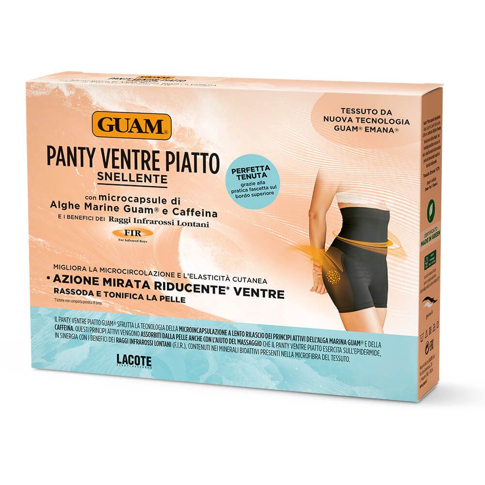 Confezione GUAM® Panty Ventre Piatto Snellente XS/S. Illustrazione del prodotto indossato.