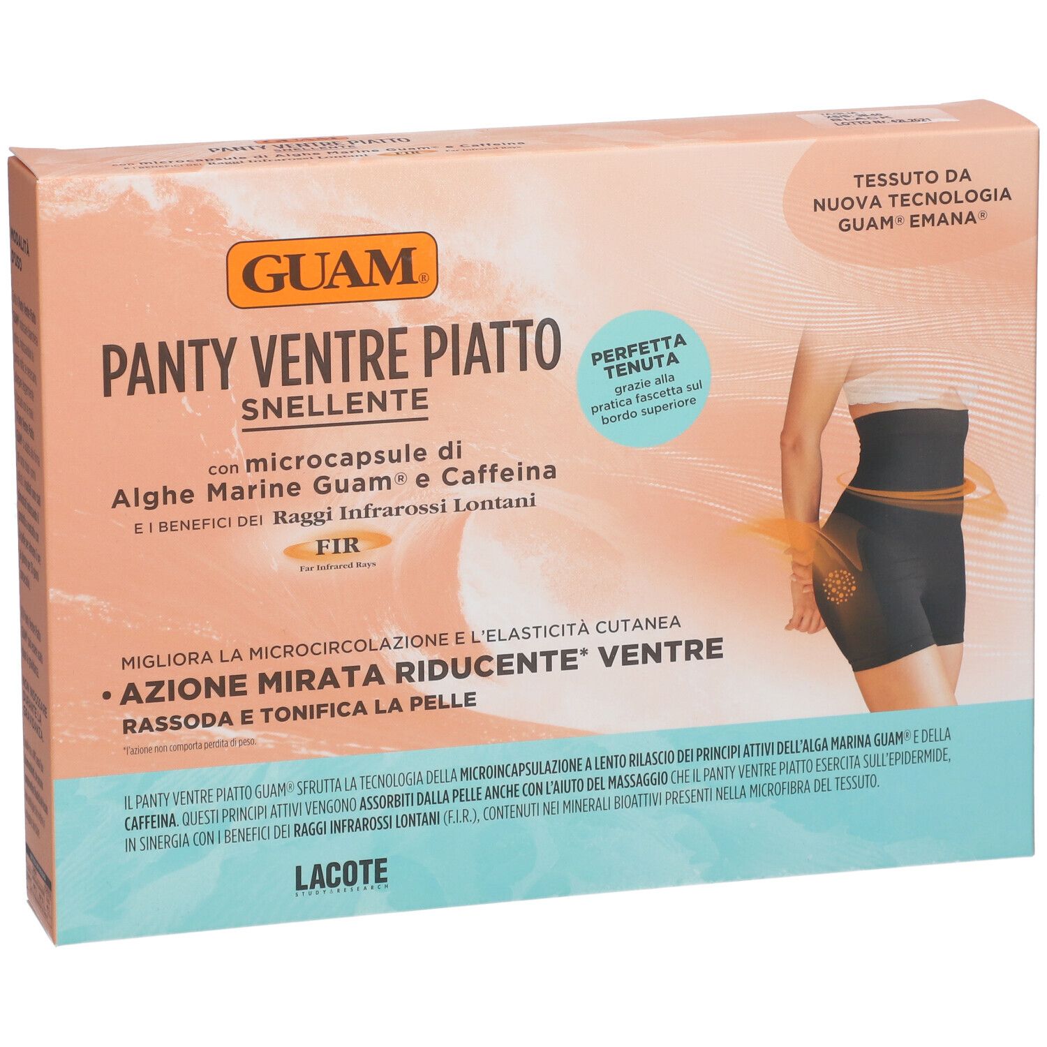 Confezione GUAM® Panty Ventre Piatto Snellente XS/S. Illustrazione del prodotto indossato.