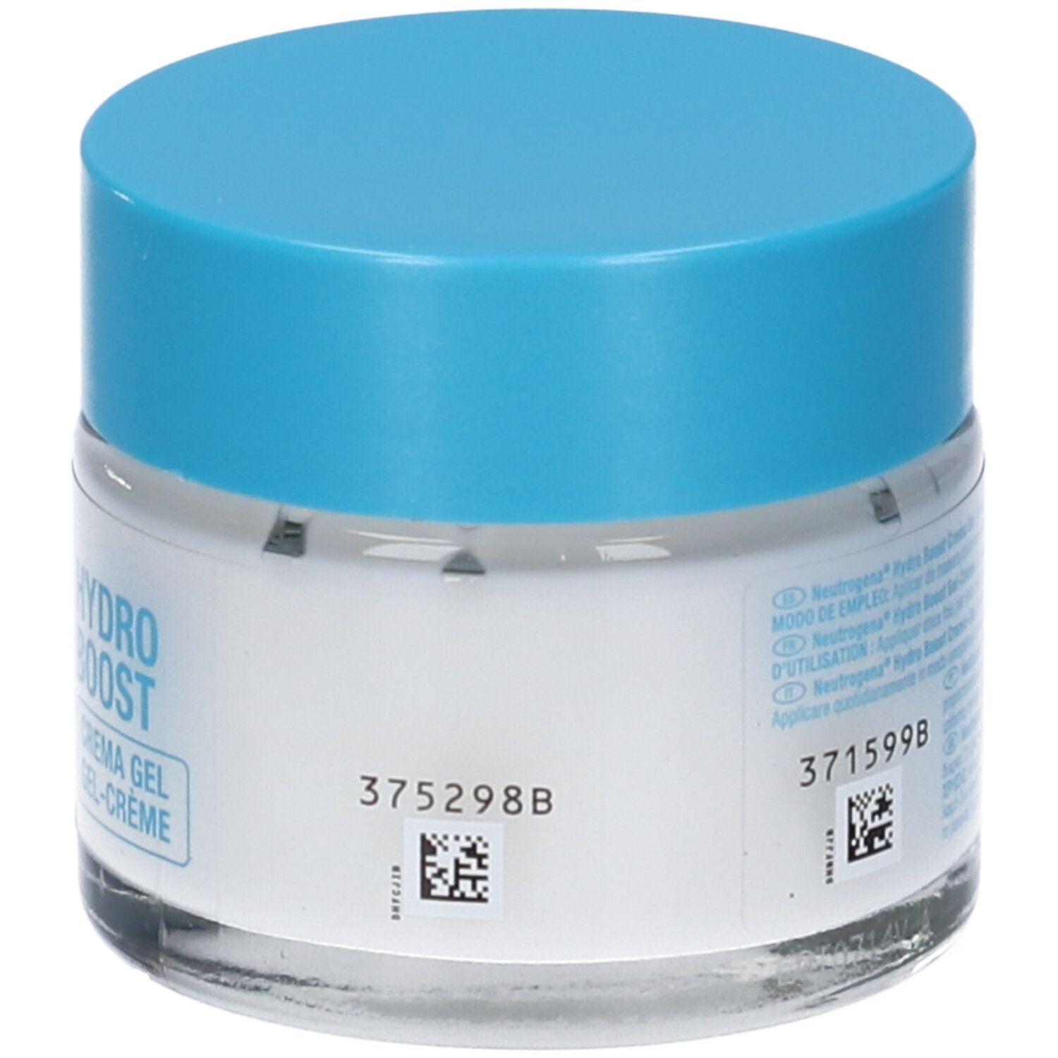 Neutrogena Hydro Boost Crema Gel. Retro del vasetto. Testo: Numeri di lotto.