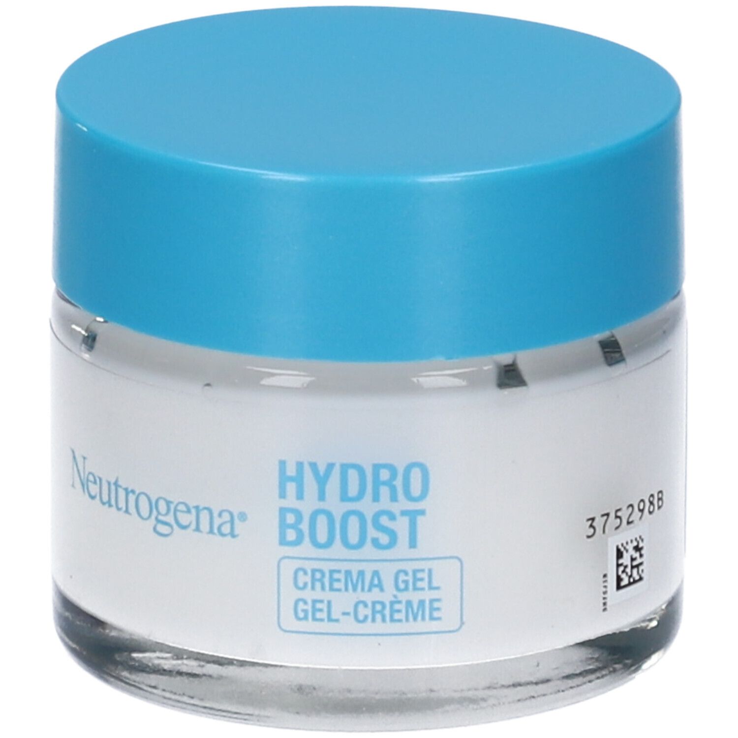 Neutrogena Hydro Boost Crema Gel. Retro del vasetto. Testo: Hydro Boost, Crema Gel.