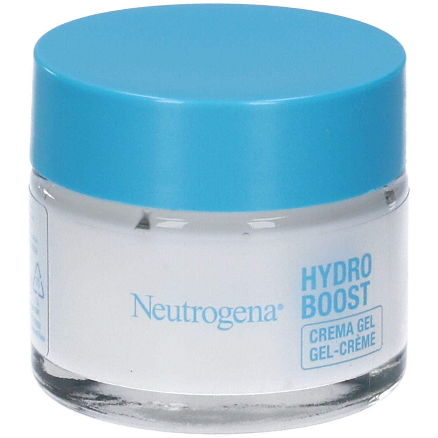 Neutrogena Hydro Boost Crema Gel. Vasetto con coperchio blu e confezione. Testo: Hydro Boost, Crema Gel.