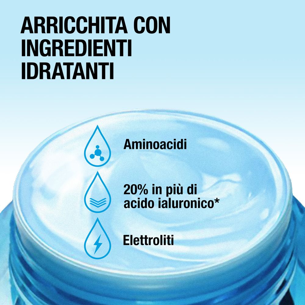 Neutrogena Hydro Boost Crema Gel. Testo: Aminoacidi, 20% in più di acido ialuronico, elettroliti.
