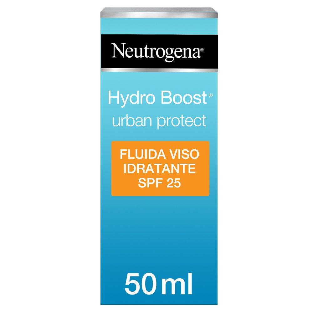 Neutrogena Urban Protect Fluido Spf 25. Confezione blu con informazioni sul prodotto e 50 ml.