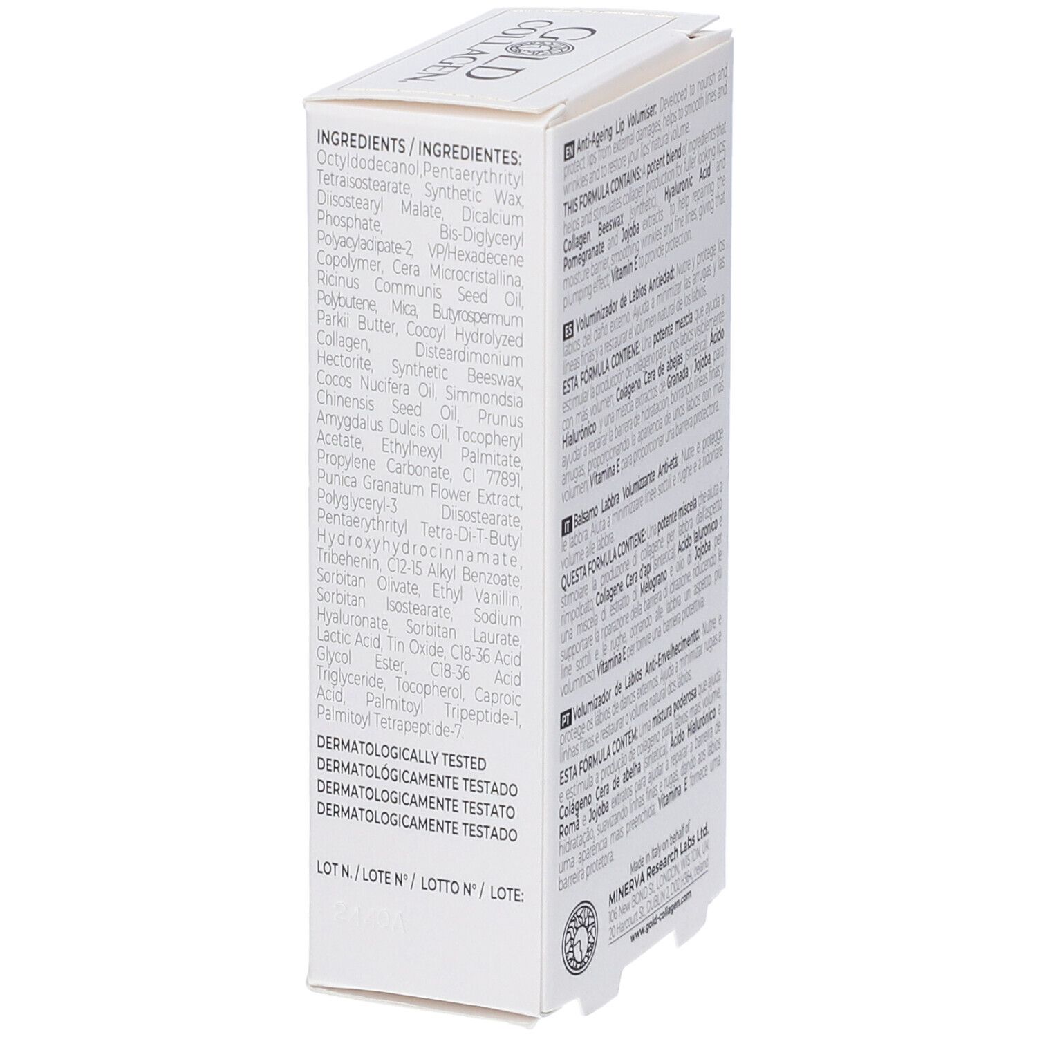 Weiße Verpackung, Seitenansicht. Text: Inhaltsstoffe, dermatologisch getestet.