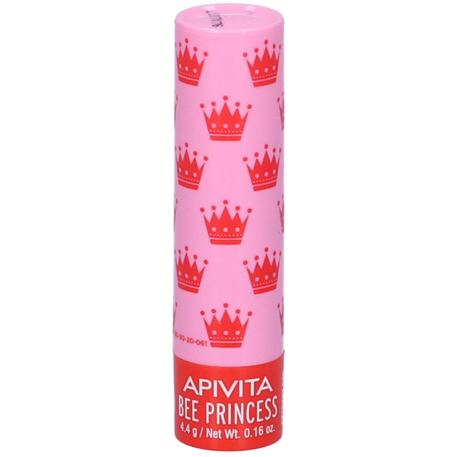 Stick labbra rosa con corone rosse. Scritta "APIVITA BEE PRINCESS".