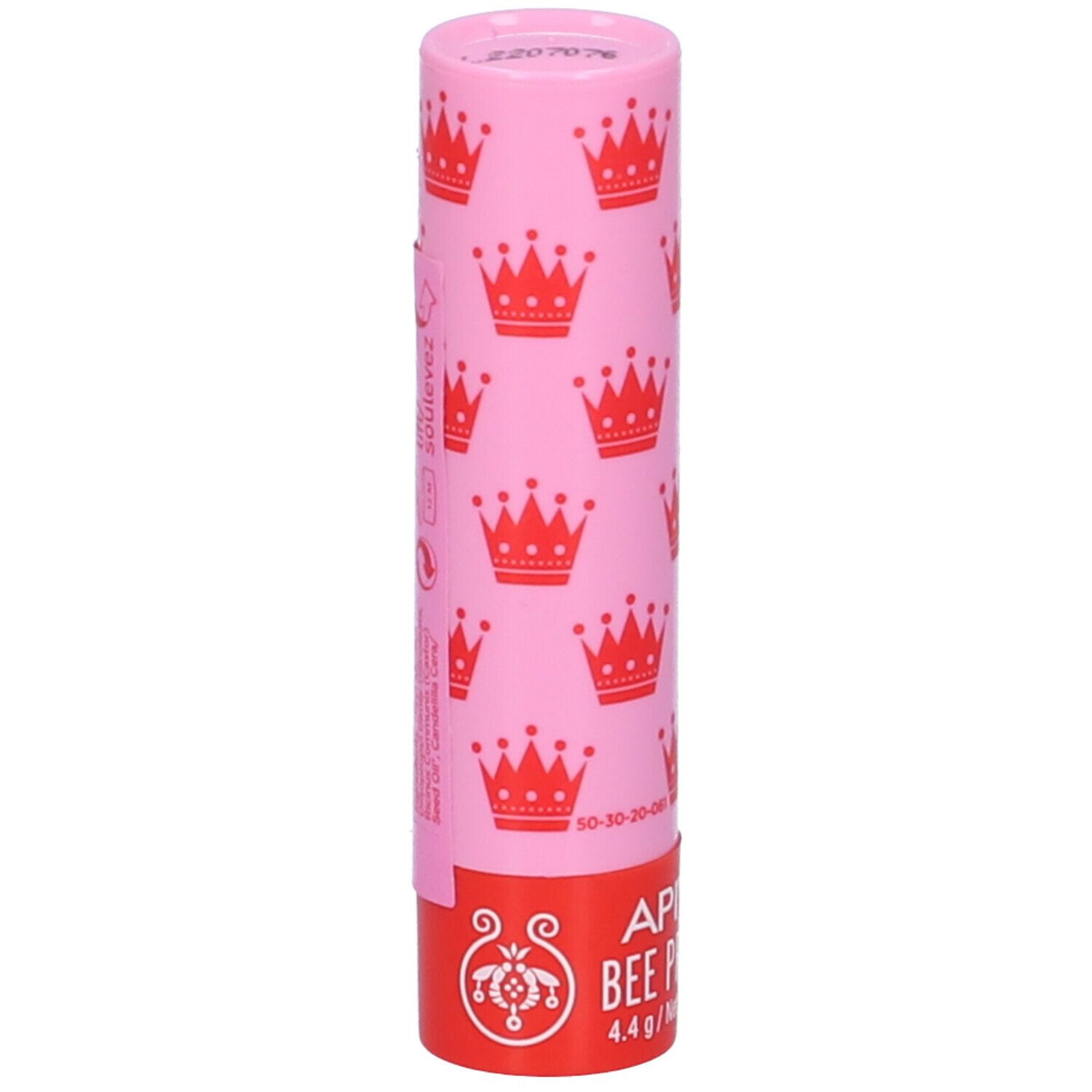 Stick labbra rosa con corone rosse. Scritta "APIVITA BEE PRINCESS".