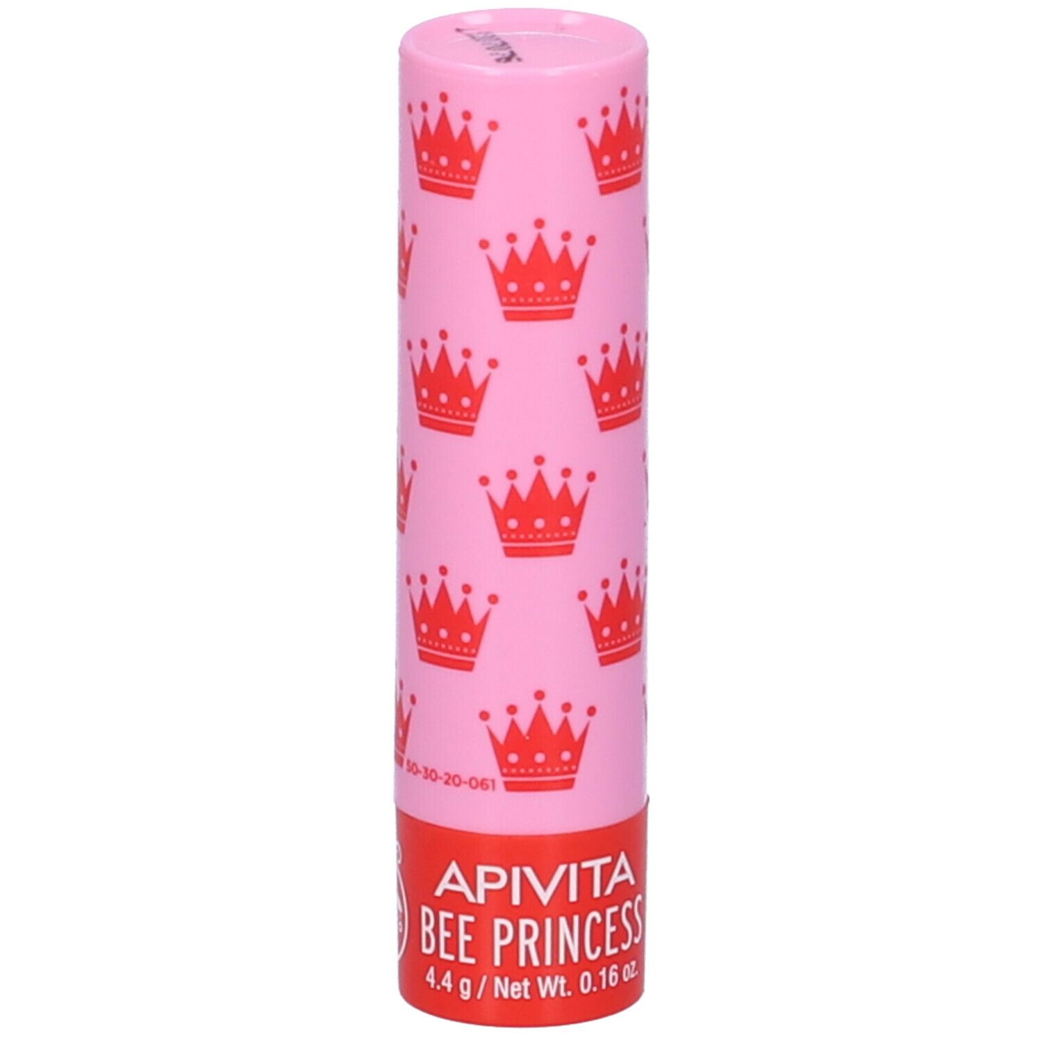 Stick labbra rosa con corone rosse. Scritta "APIVITA BEE PRINCESS".
