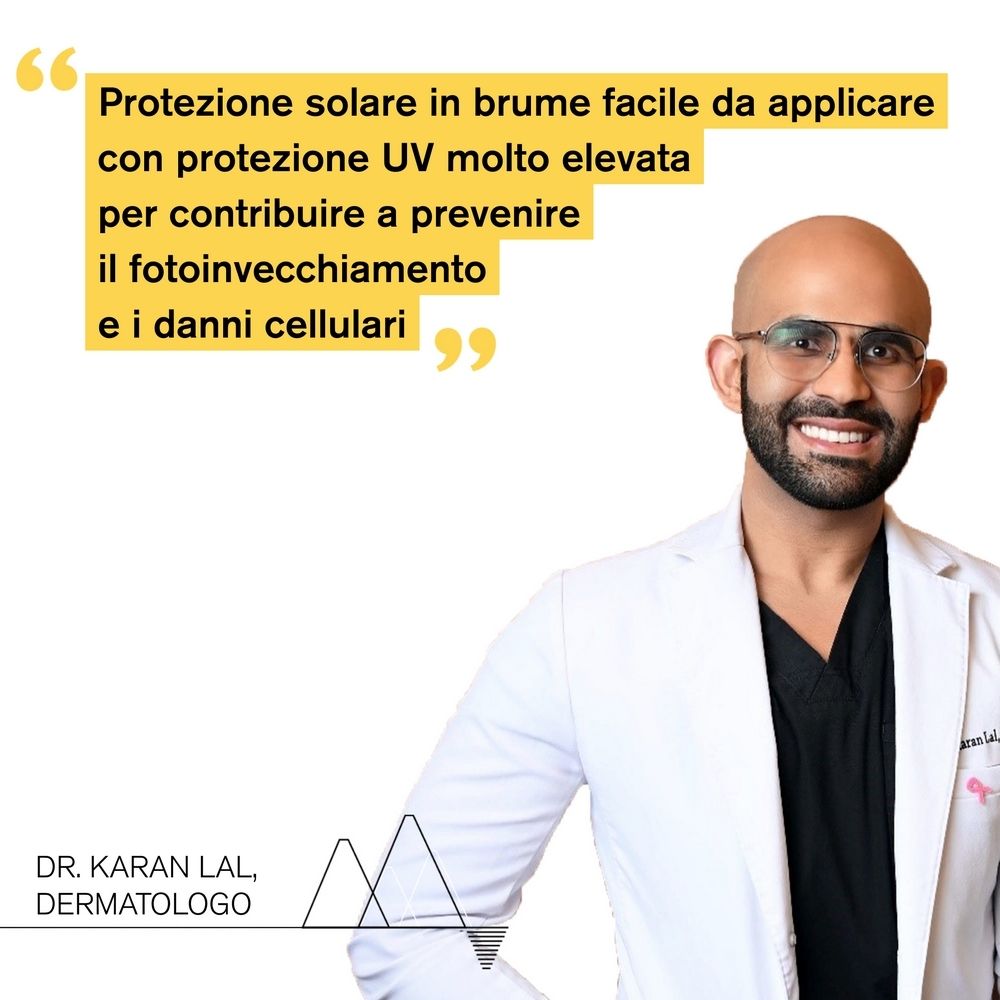 Medico con citazione: Protezione solare in spray facile da applicare, con alta protezione UV.