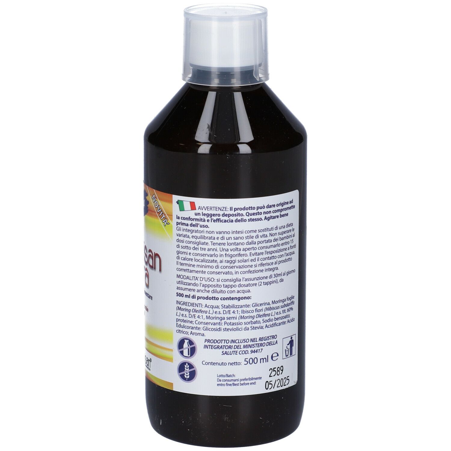 Bottiglia Bievisan Vita, retro. Scritte: istruzioni per l'uso, 500 ml. Liquido marrone.