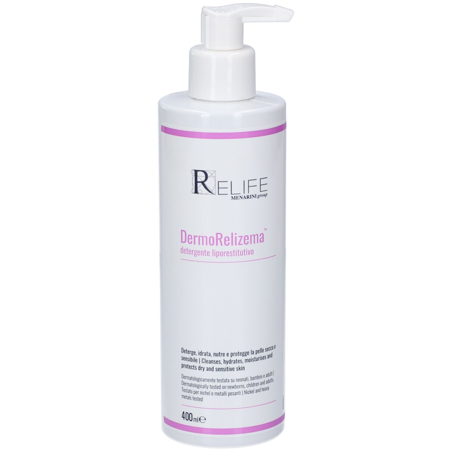 Relife DermoRelizema Detergente Ipo-Restitutivo. Reiniger mit Spender.