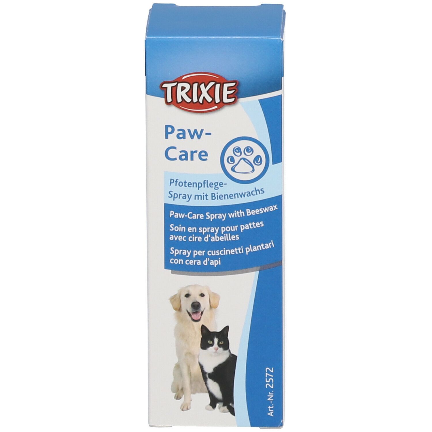 Confezione del prodotto. Scritta: TRIXIE Paw-Care. Immagine di cane e gatto. Art.-Nr. 2572.