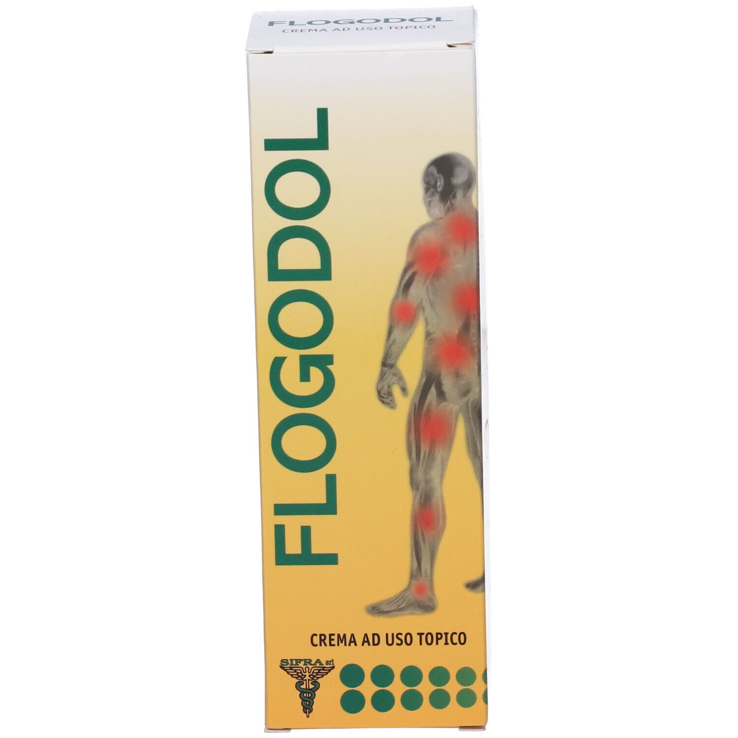 Confezione del prodotto con nome e illustrazione di un corpo con punti rossi. Testo in italiano.