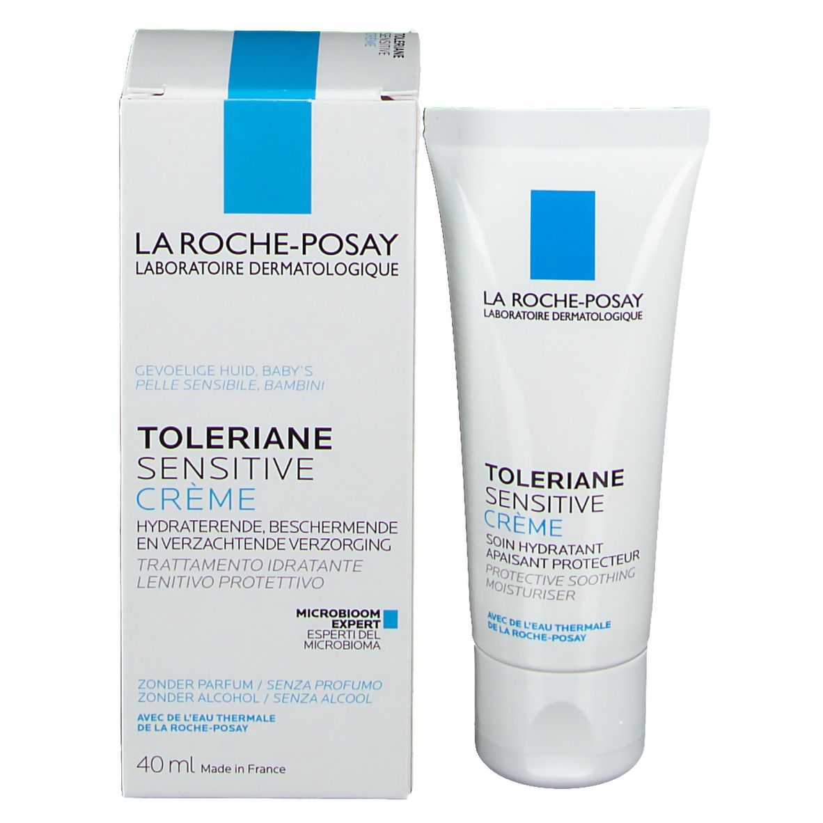 La Roche-Posay Toleriane Sensitive Crème et emballage. Inscription: Hydratant, protecteur, apaisant.