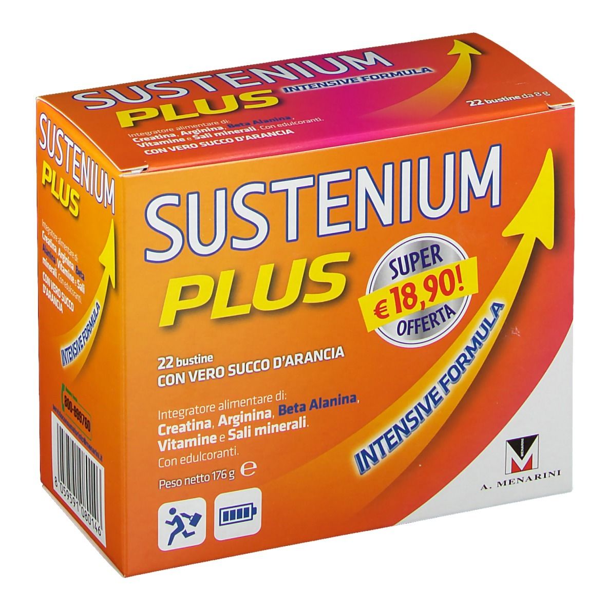 A.menarini Ind.farm.riun.srl Sustenium Plus - Integratore Alimentare Energizzante - 22 Bustine - Immagine 3