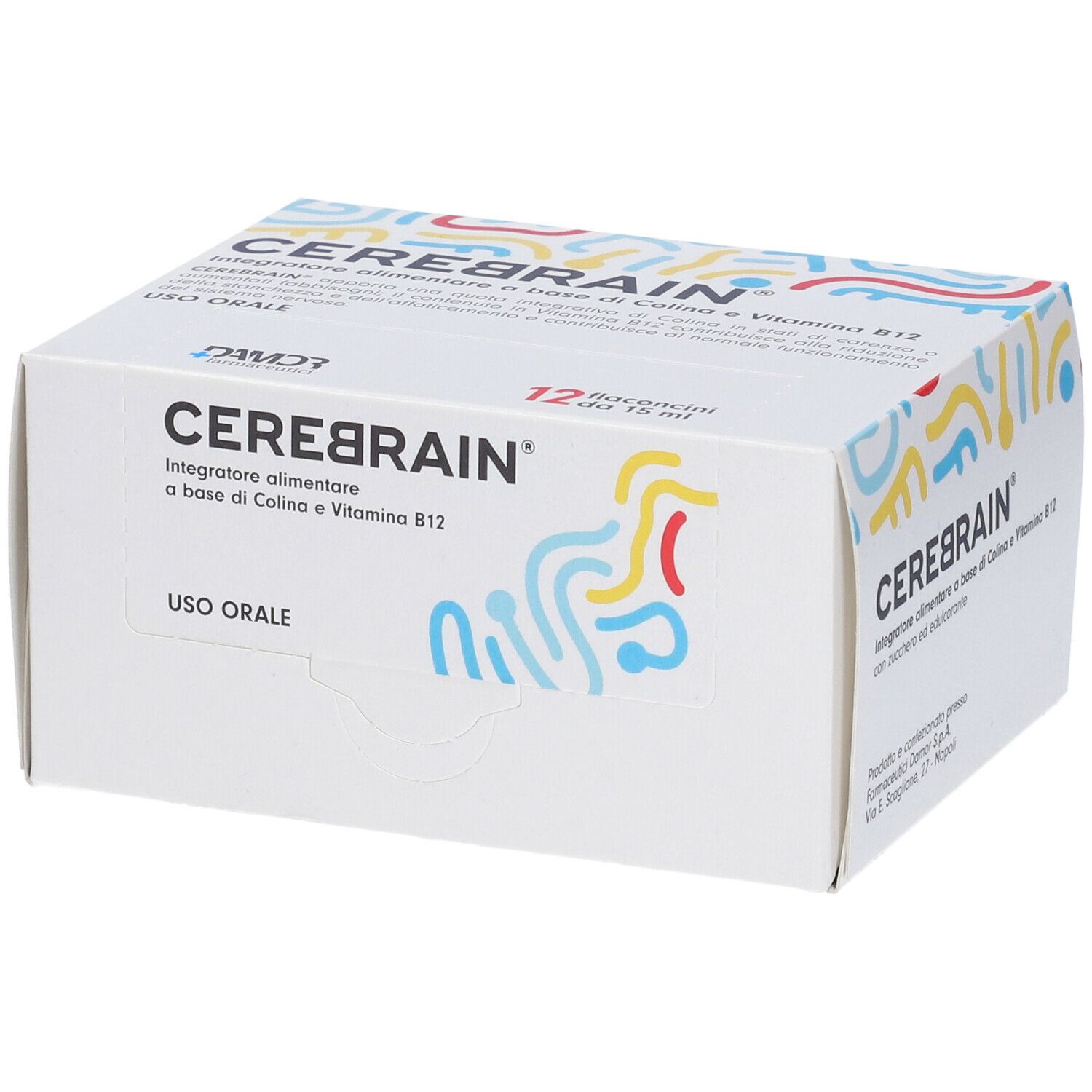 Scatola di CEREBRAIN® Flaconcini. Marchio e scritte visibili. 12 flaconcini.