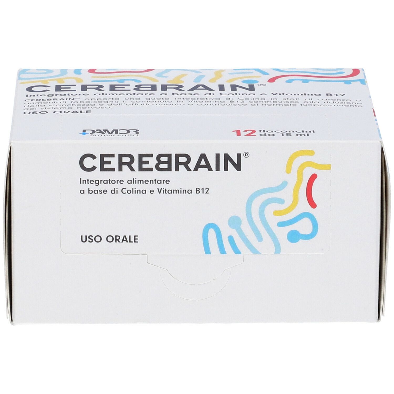Scatola CEREBRAIN® Flaconcini. Nome e logo del prodotto visibili. 12 flaconcini.