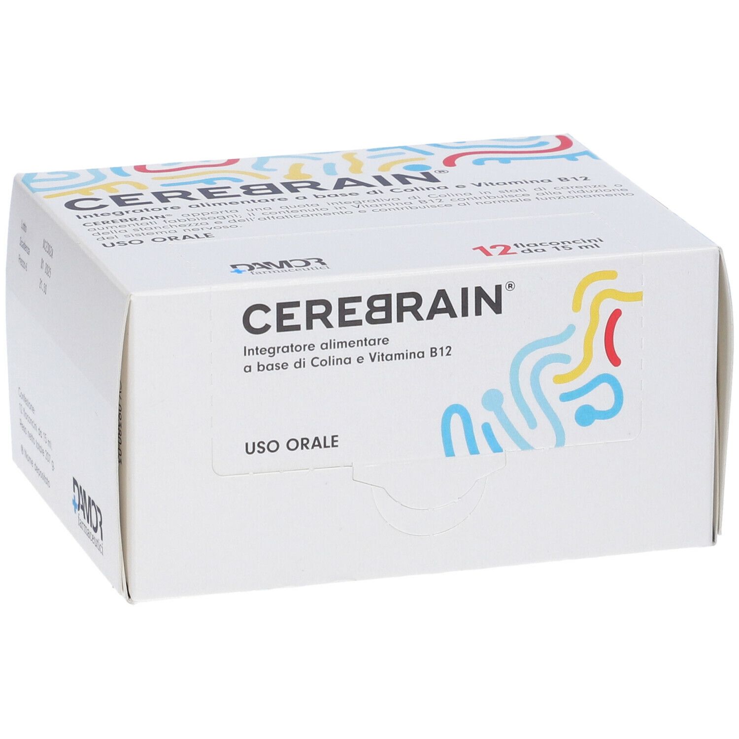 Scatola CEREBRAIN® Flaconcini. Nome e logo del prodotto visibili. 12 flaconcini.