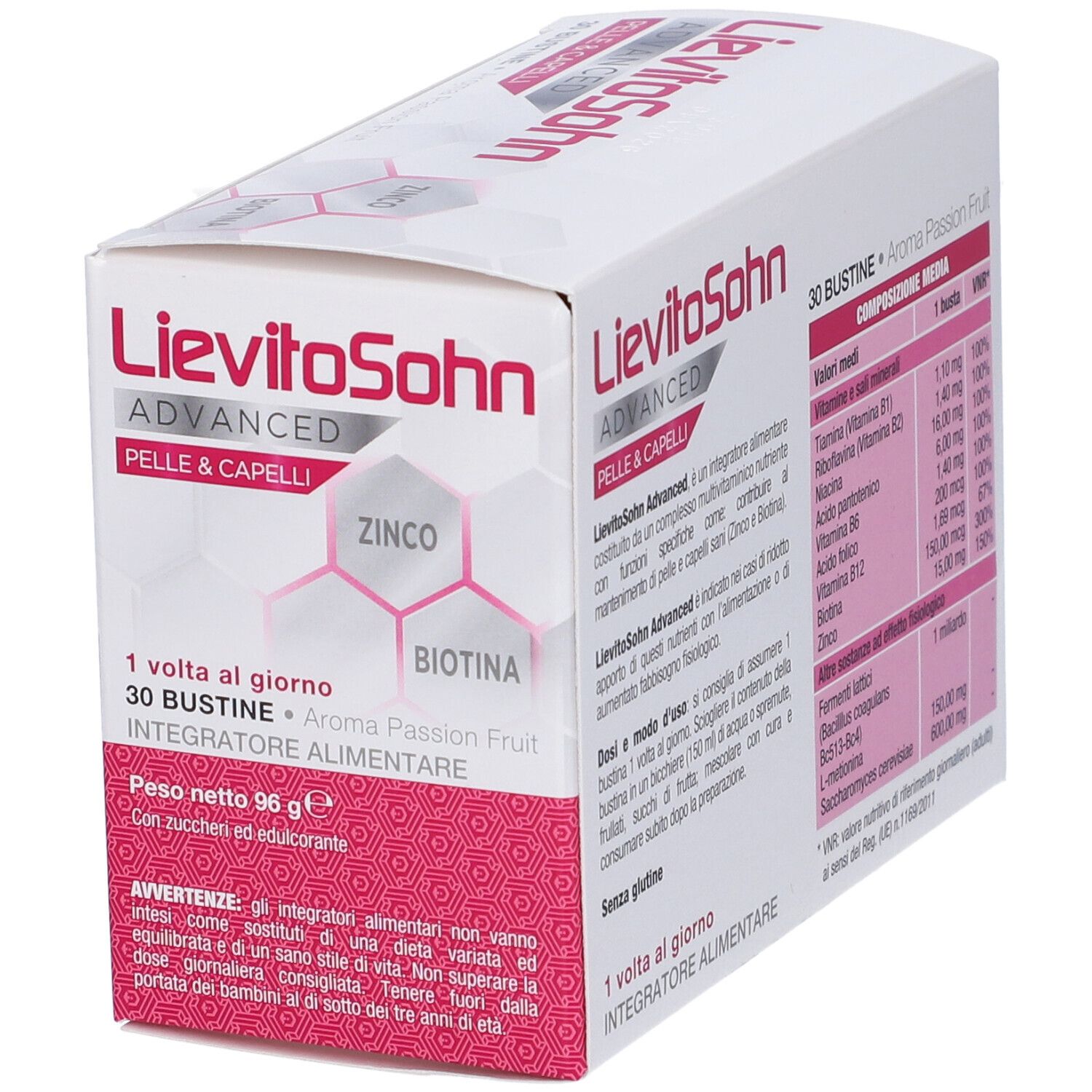 Confezione del prodotto con avvertenze e tabella nutrizionale. Contiene 30 bustine. Marchio Chiesi.