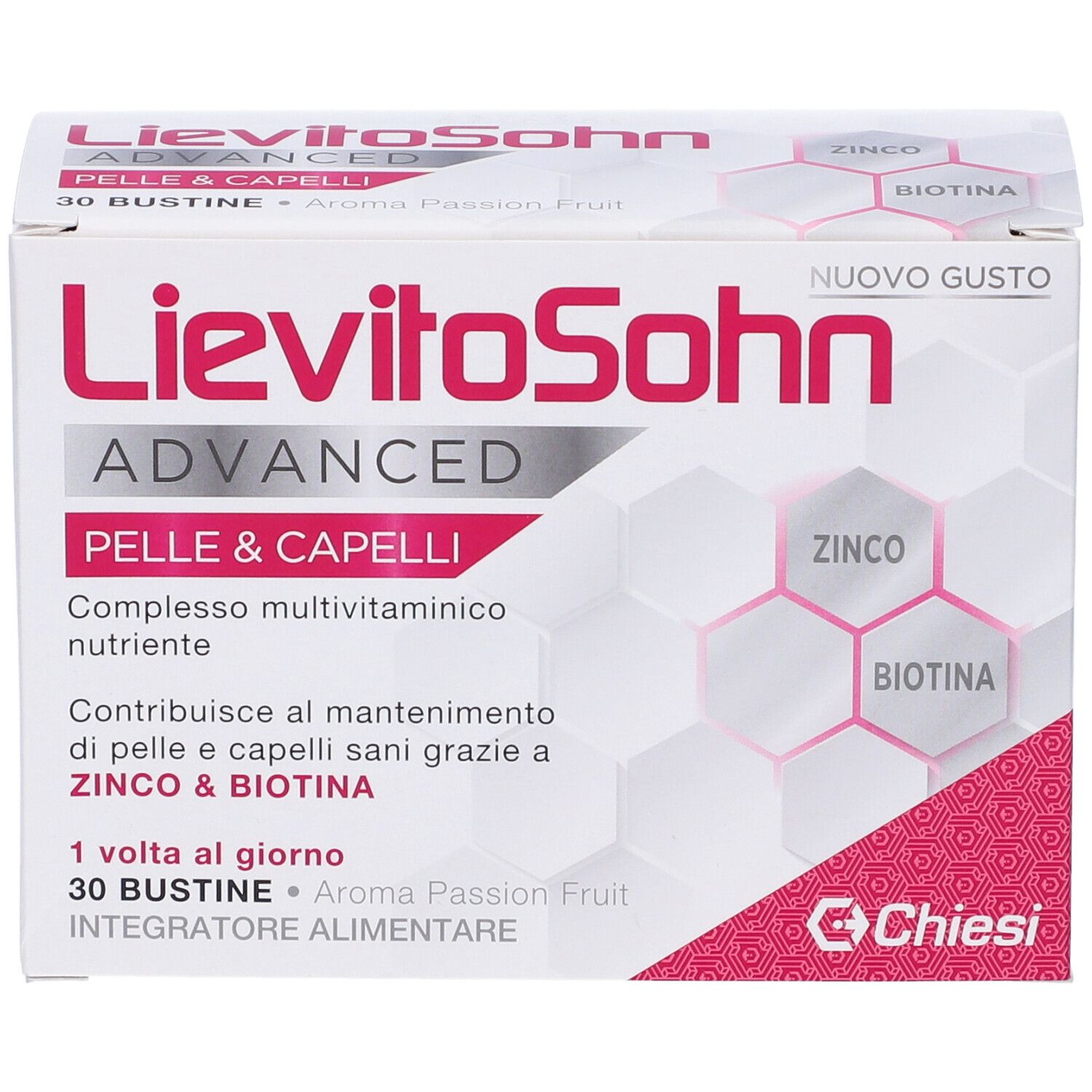 Confezione del prodotto con nome e scritta 'ADVANCED PELLE & CAPELLI'. Contiene 30 bustine. Marchio Chiesi.