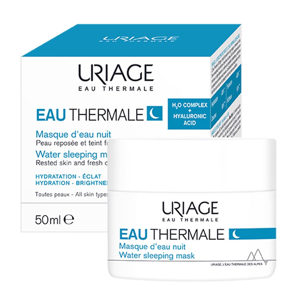 Confezione del prodotto. Vasetto bianco e scatola. Scritta: URIAGE, Eau Thermale, Maschera notte.
