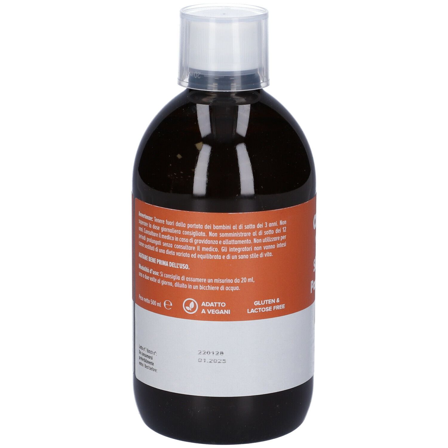Algem Natura Slim Detox Pancia Piatta. Bottiglia con tappo bianco. Testo sull'etichetta. Senza glutine e lattosio. 500ml.