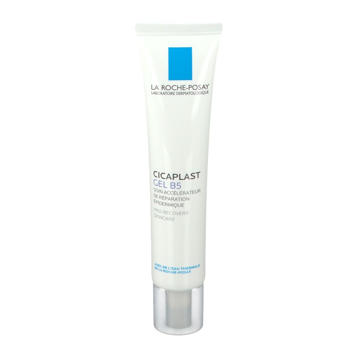 Tubo bianco La Roche-Posay CICAPLAST GEL B5. Logo e testo blu. Con tappo bianco.