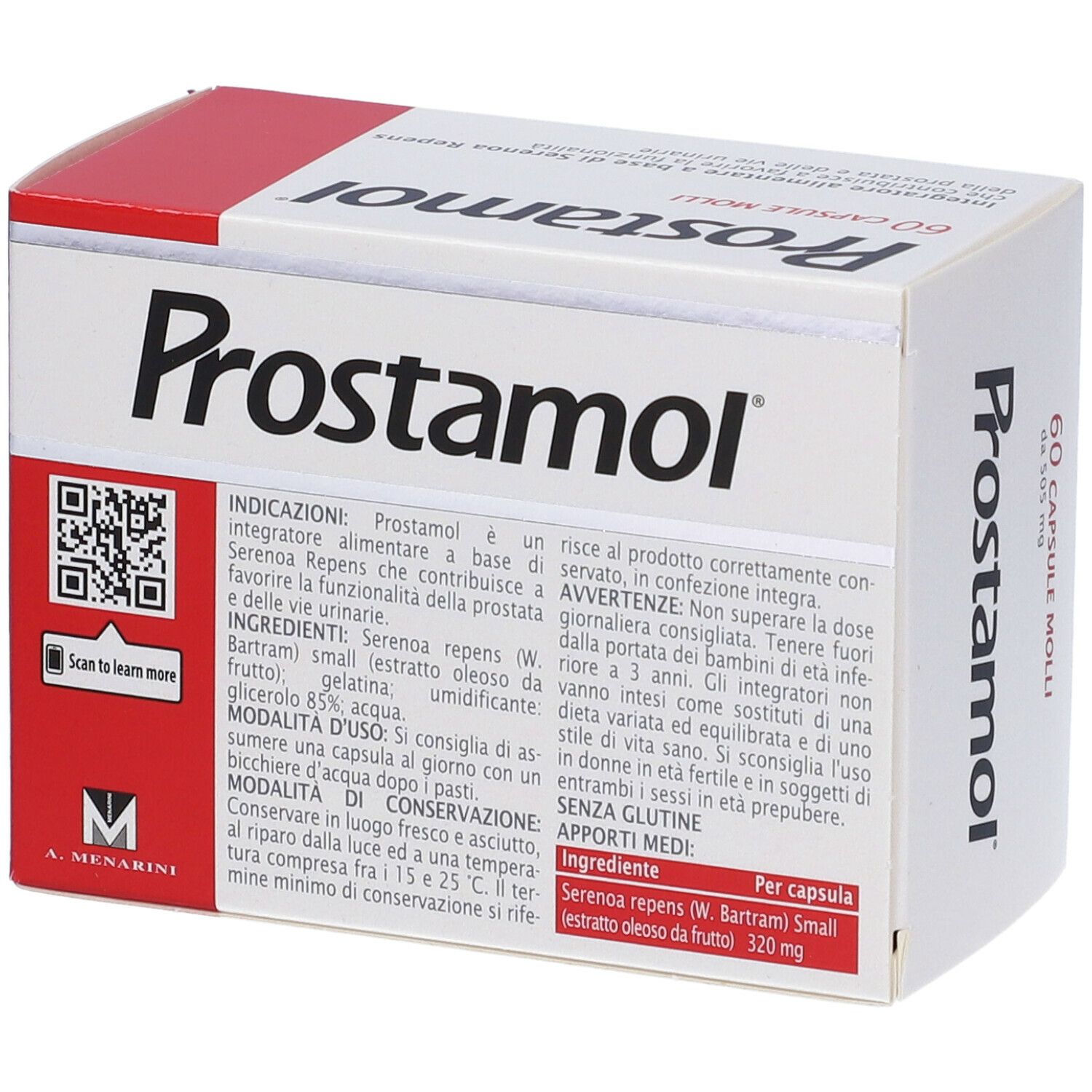 Confezione di Prostamol. 60 capsule. Integratore per prostata e vie urinarie. Ingredienti.