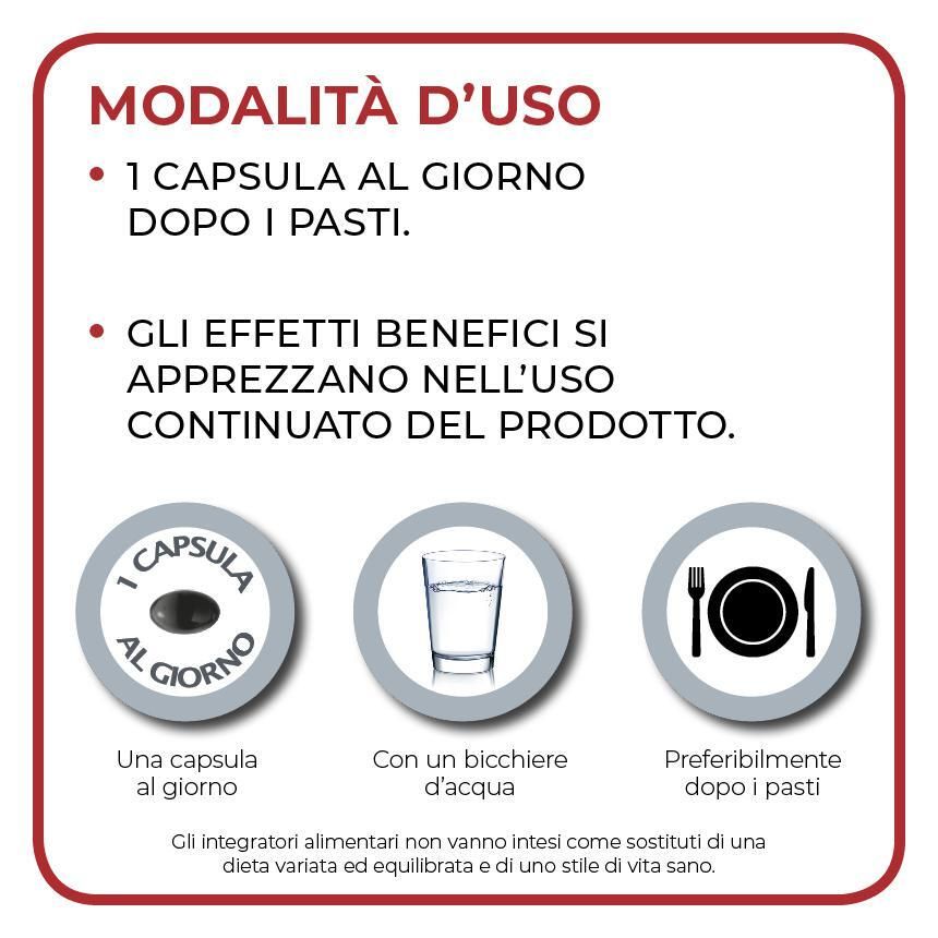 Modalità d'uso: 1 capsula al giorno dopo i pasti. Con acqua. Integratore per la prostata.